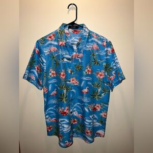 SSLR Short Sleeve Button Down Shirt, Size M, Tropical Pattern